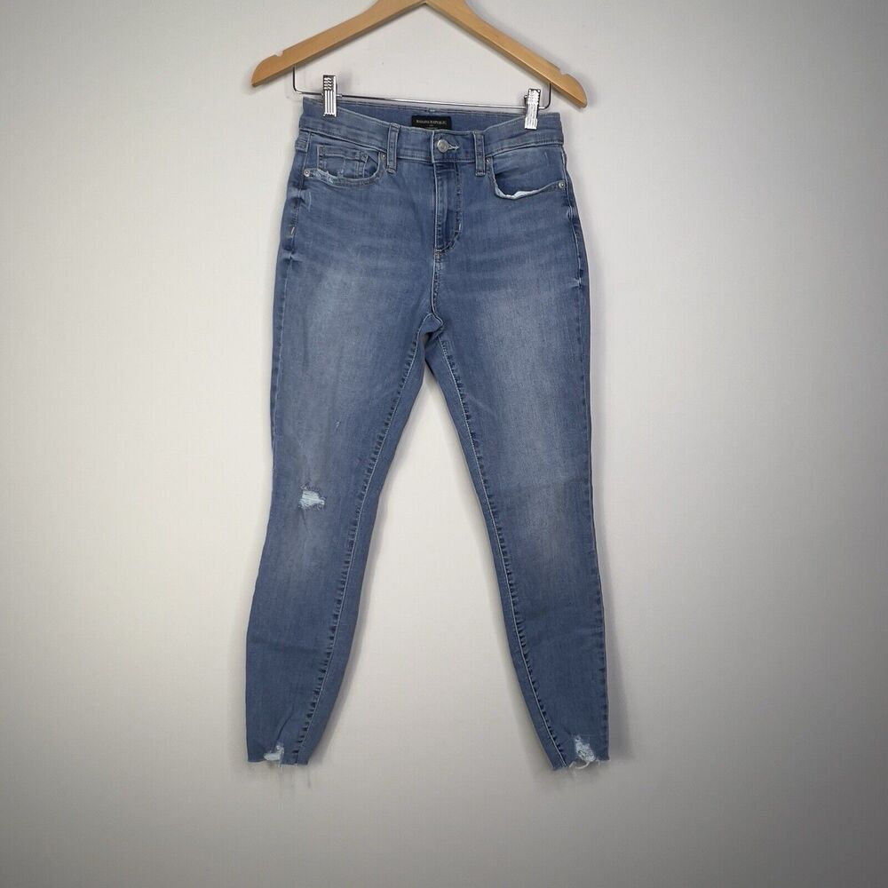Banana Republic Jeans Womens Size 27 (4) Blue Skinny Ankle Distressed Raw Hem - Picture 1 of 6